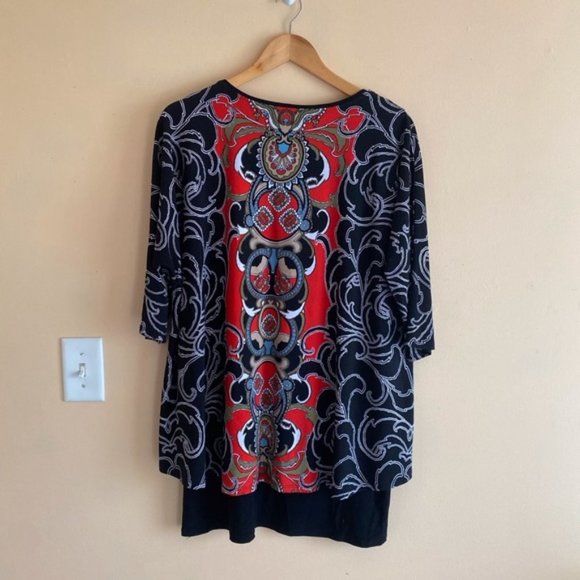Joseph Ribkoff Womans Size 12 V Neck Layered Jersey Knit 3/4 Sleeve Tunic Artsy - Picture 3 of 11